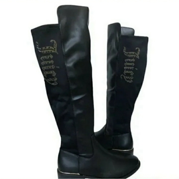 JUICY COUTURE BLACK FAUX LEATHER HIGH BOOTS NWOT SIZE 8 - Picture 2 of 6